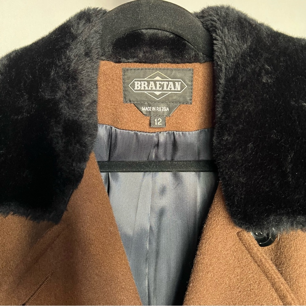 Braetan Vintage Fur Trim Brown Coat - Picture 3 of 6